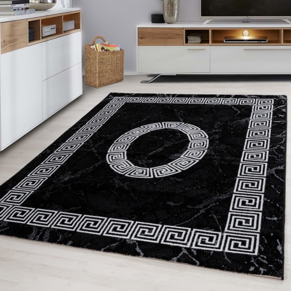 Kurzflor Teppich Schwarz mit Modernem Bordrendesign